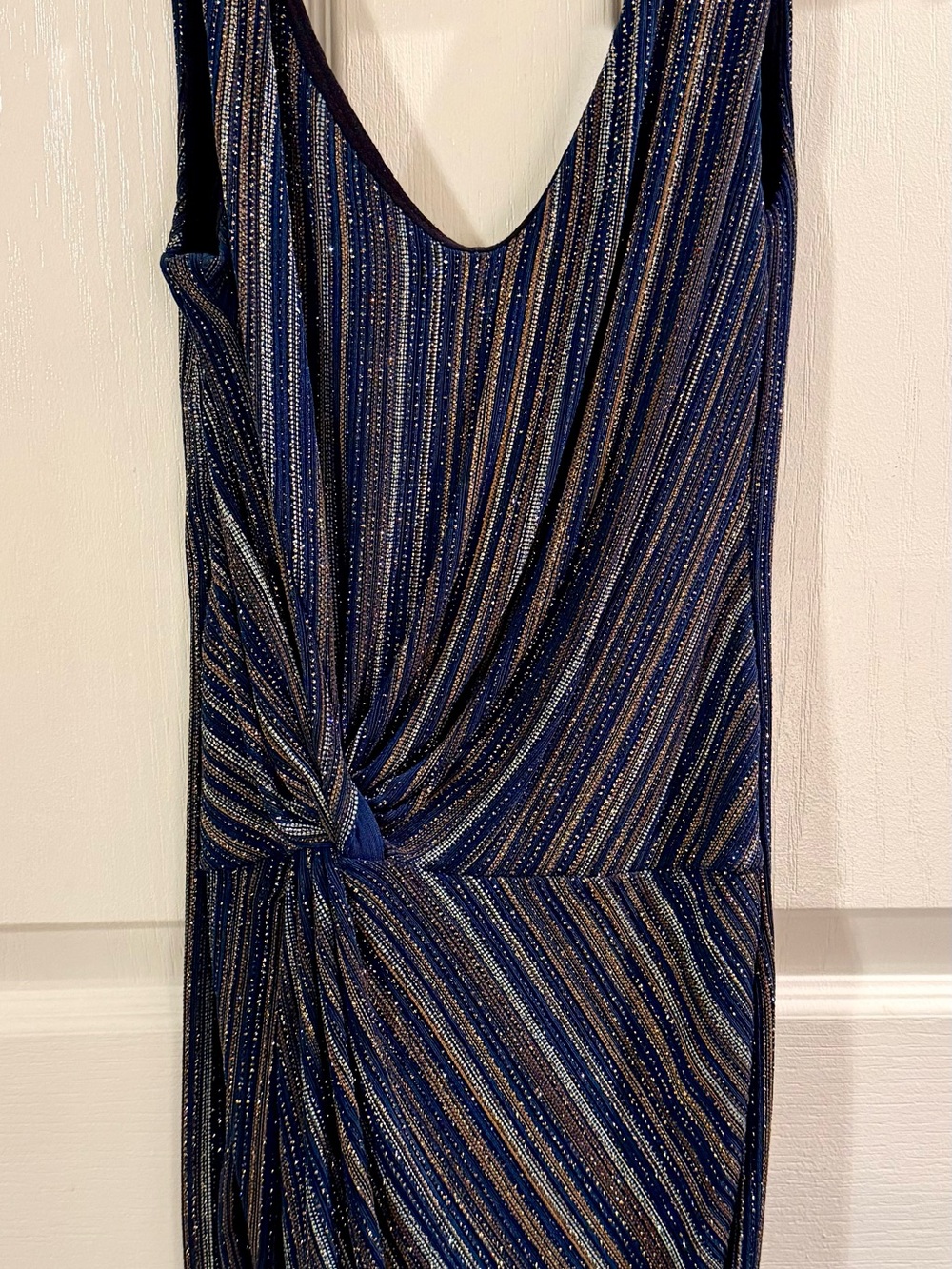 Guess by Marciano Navy One-Shoulder Metallic-Stripe Twist Dress
